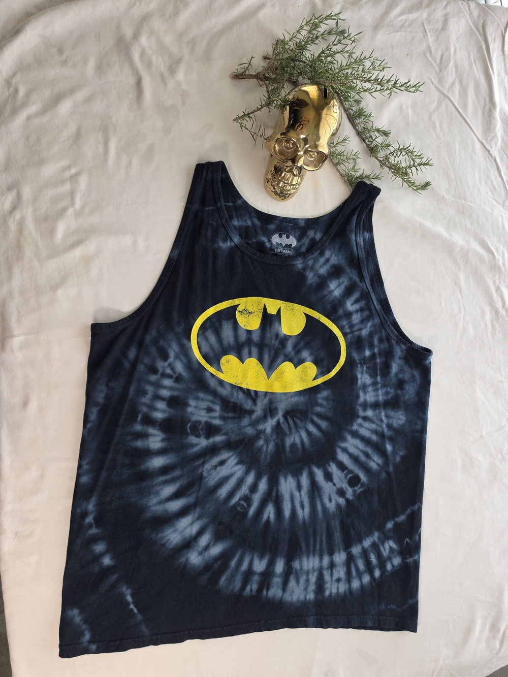 Batman Navy Blue Tie-Dye Tank Top with Yellow Logo